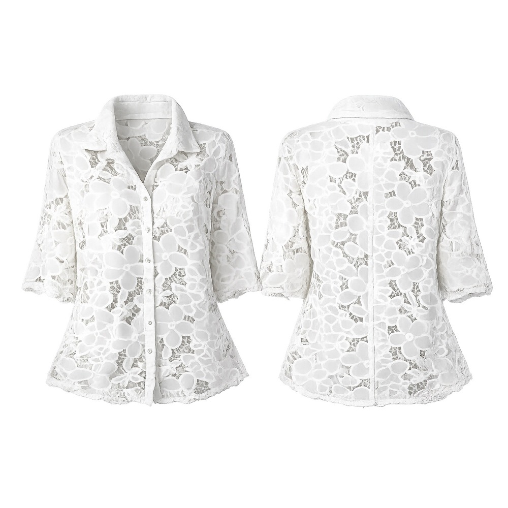 Cotton On Body White Floral Lace Button Up Shirt Short Sleeve Blouse 6337297 S